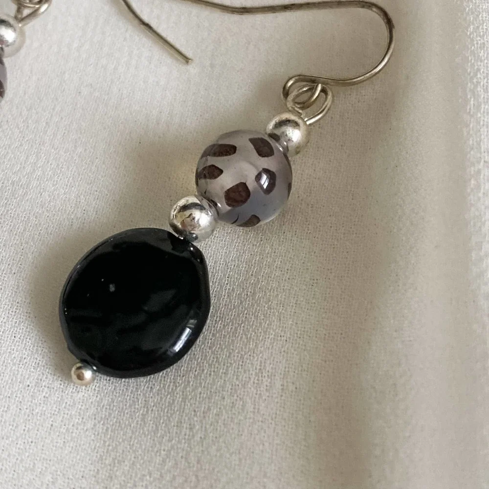 VTG Clear Spotted Black Dangle Earrings